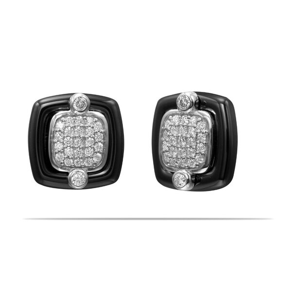 Pave Simulated Diamond Stud Earrings in 925 & Fine Ceramic - Picture 4 of 4